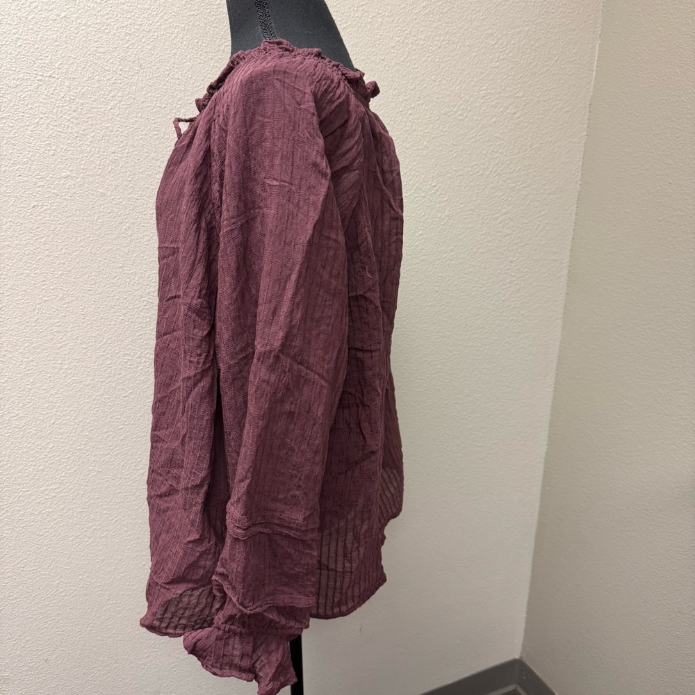 Torrid Plum Purple Peasant Blouse Size 2 Boho Tie Neck Plus Size Chic - Picture 4 of 10